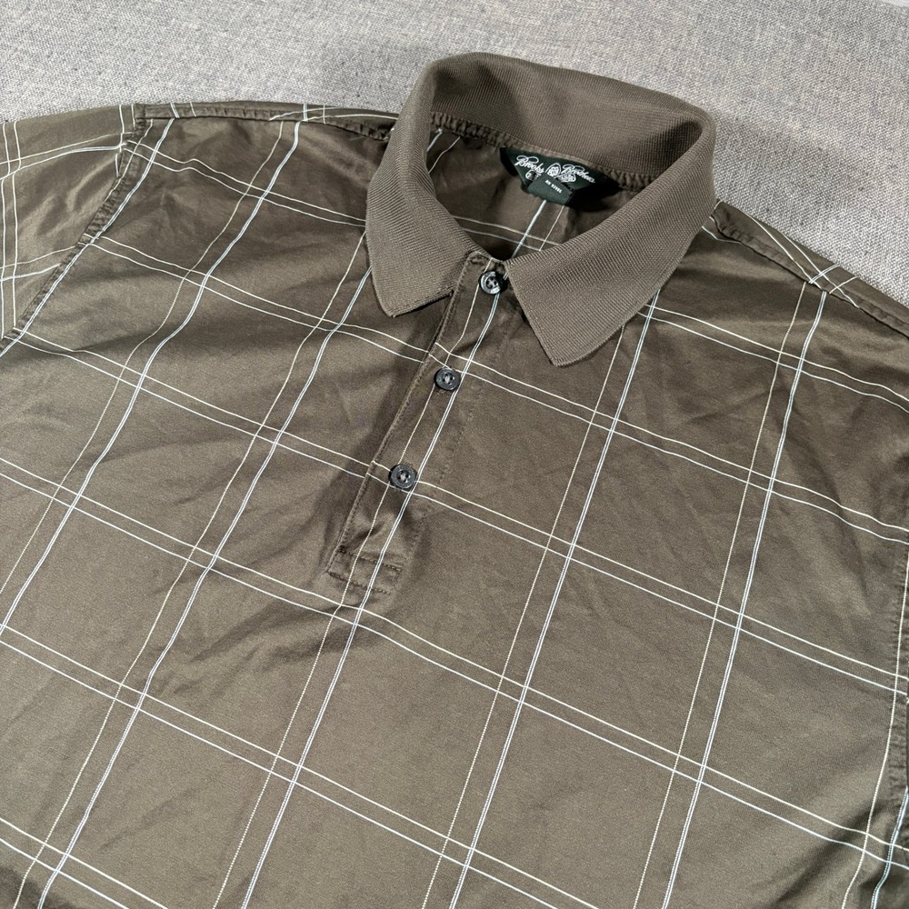Vintage Brooks Brothers Polo Shirt Mens L Brown Grid Performance Short Sleeve